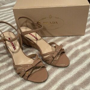 Prada nude patent leather wedges Italian size 38.5 US size 8.5 worn once